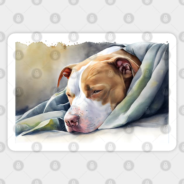 Sleeping Brown and White Pit Bull Terrier Magnet by designs4days